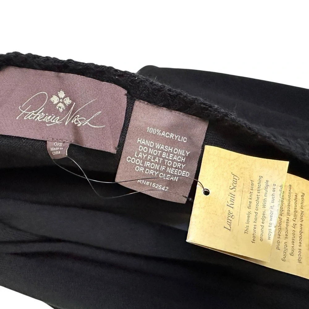 Patricia Nash Womens Long Knit Scarf 78x29 Black Acrylic NEW